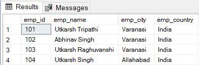 SQL Special Operators Example